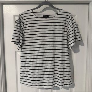Stella & Dot Maya Black and White Striped Ruffle Sleeve Top